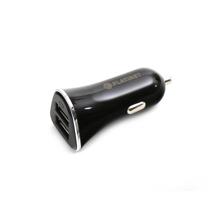 Incarcator auto cu 2 x porturi USB, Platinet Car Charger 2 x USB 3.4A with MicroUSB Cable 1m, (negru)