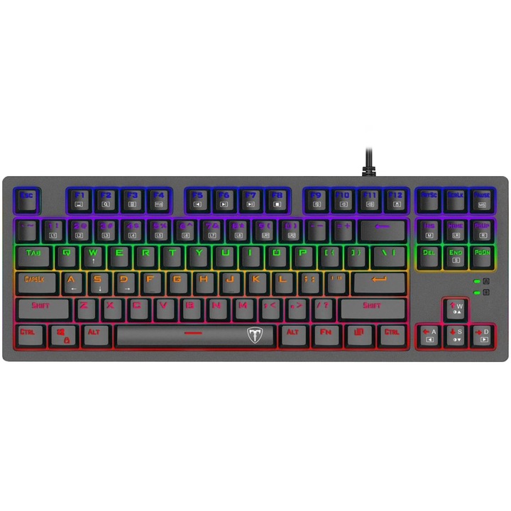 Tastatura gaming mecanica T-Dagger Bali, Iluminare RGB, Switch-uri albastre, Negru