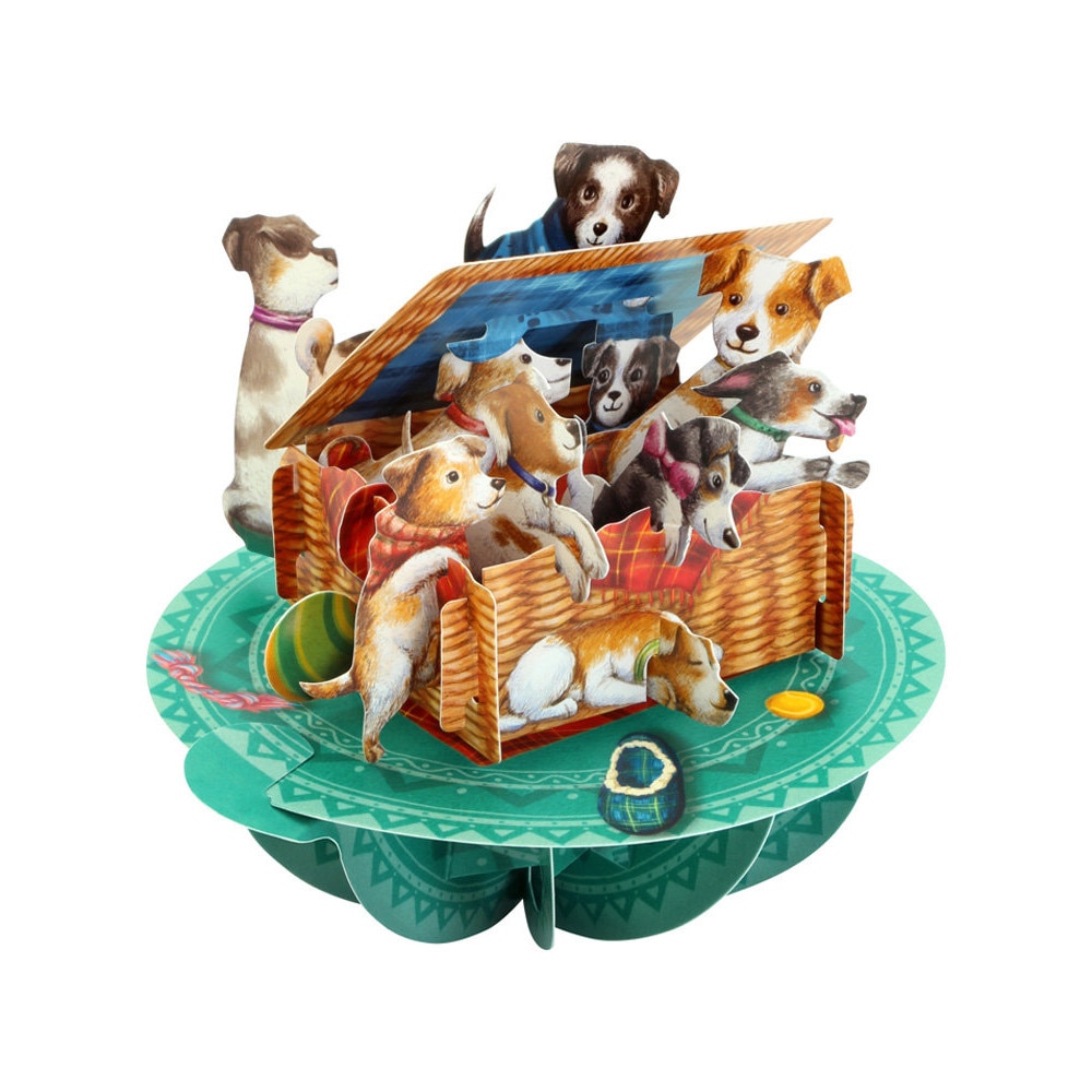 Felicitare 3D Santoro Piruettes - Puppies In A Basket