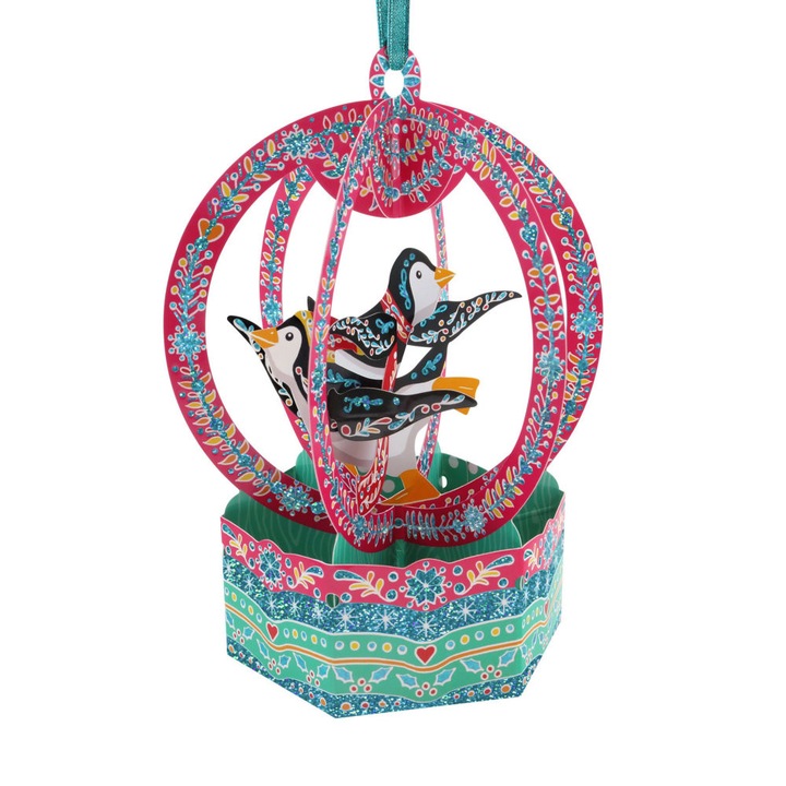 Felicitare 3D Santoro Baubles - Penguins