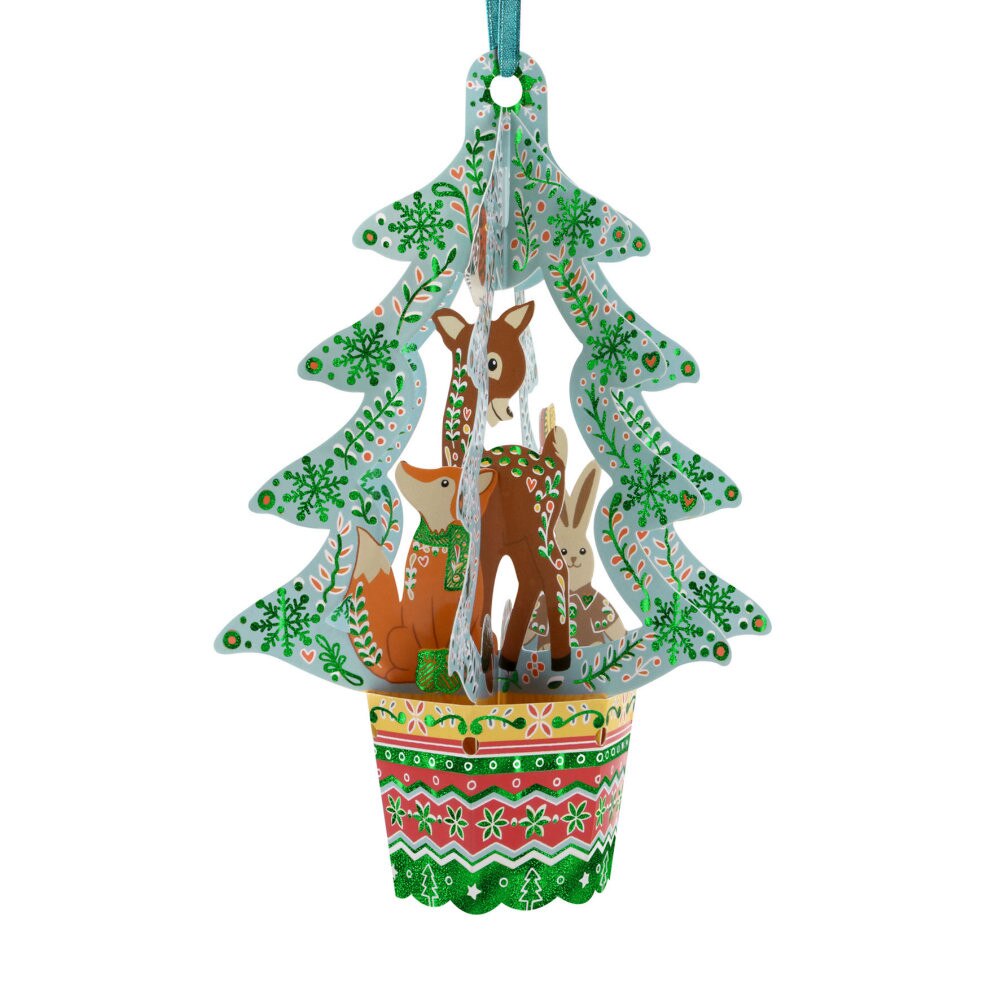 Felicitare 3D Santoro Baubles - Woodland Animals Tree