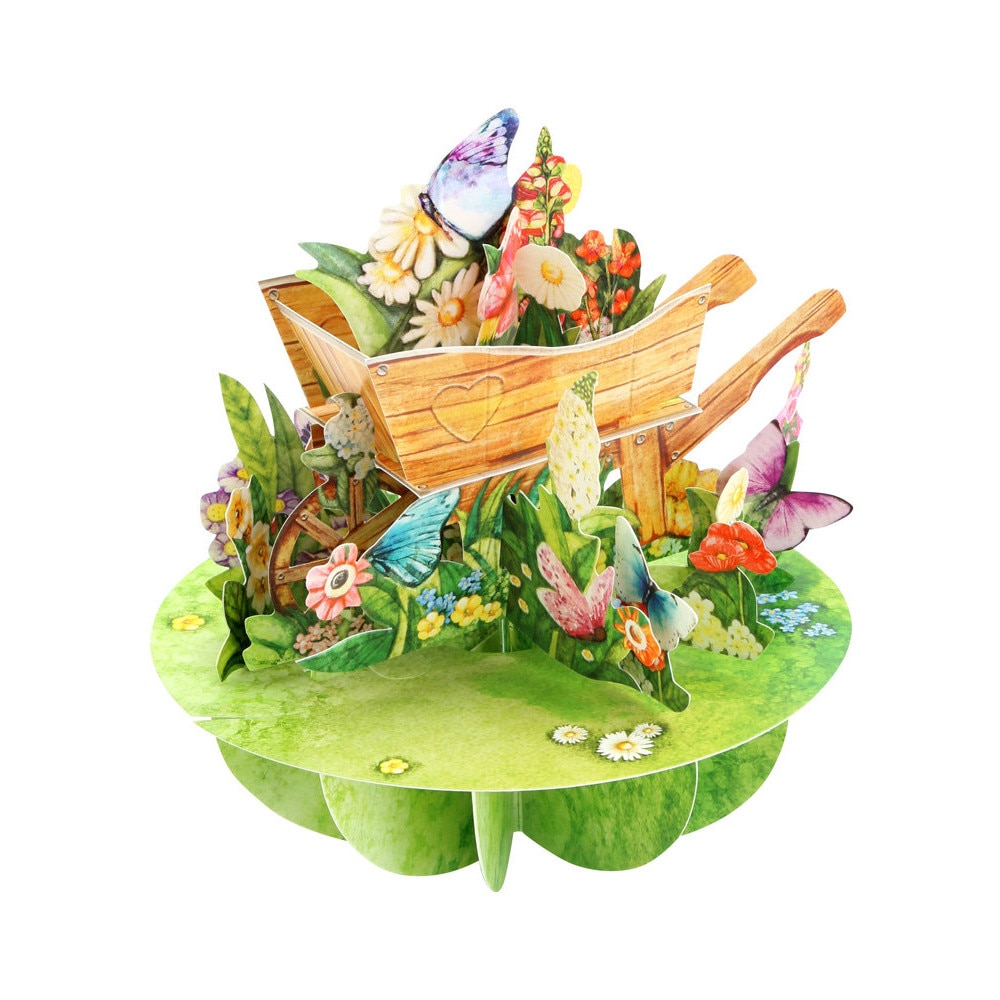 Felicitare 3D Santoro Piruettes - Wheelbarrow Of Flowers