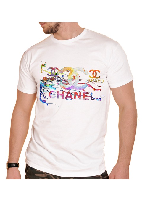 Мъжка бяла памучна тениска Fruit of the Loom " Chanel 1 " "Шанел"размер "2XL"