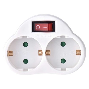 Adaptor 2 cai cu intrerupator si impamantare, 250V, alb, Schuko, Emos P0063 Adaptor 2 cai cu intrerupator si impamantare, 250V, alb, Schuko, Emos P0063
