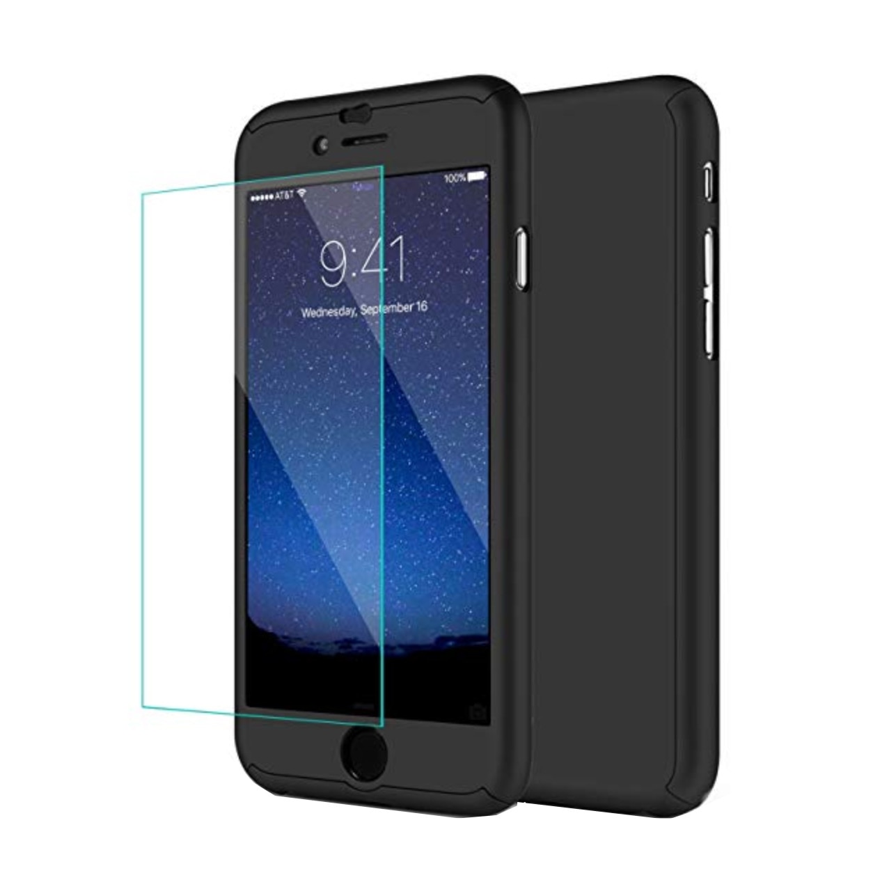 Husa de protectie cu acoperire completa 360 grade + folie protectie sticla pentru iPhone 7, protectie spate, capac de protectie, bumper, Negru