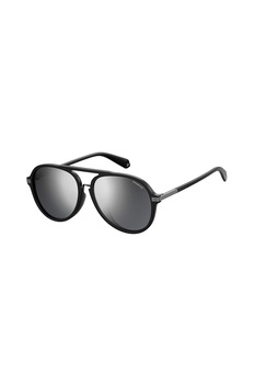 Polaroid, Ochelari de soare aviator cu lentile polarizate, Negru/Argintiu, 58-16-145 Standard Polaroid, Ochelari de soare aviator cu lentile polarizate, Negru/Argintiu, 58-16-145 Standard