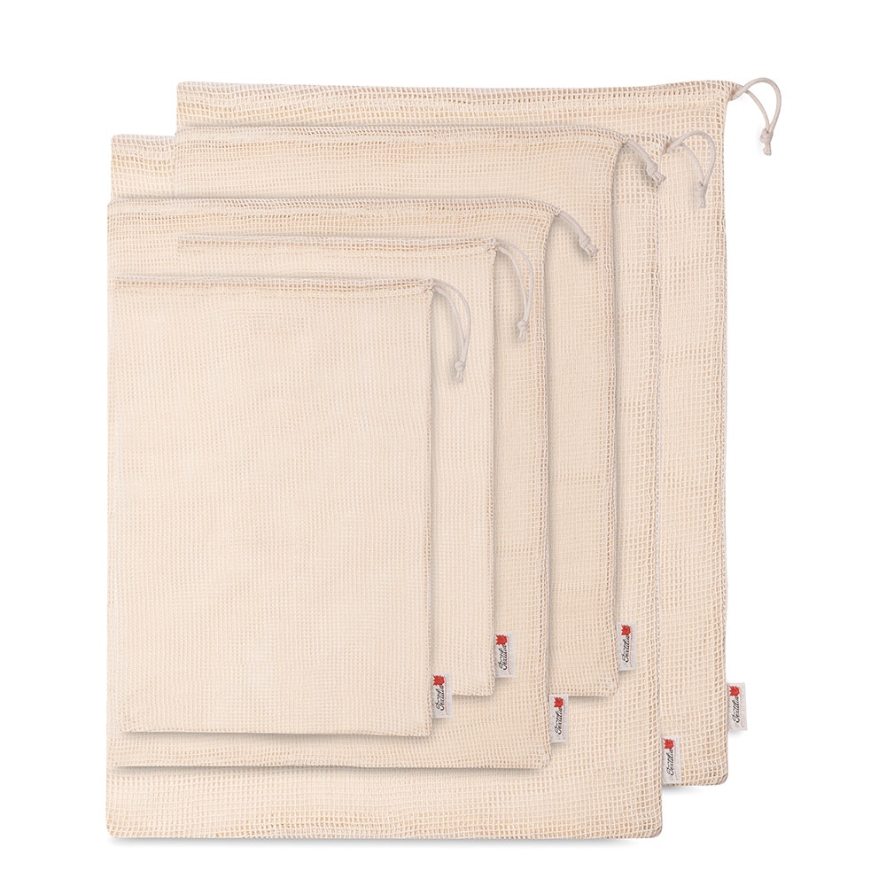 Set 6 saculeti reutilizabili bumbac, Textilia, impletit, diferite dimensiuni