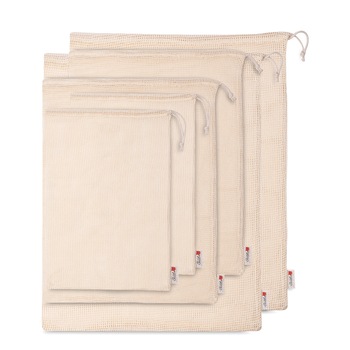 Set 6 saculeti reutilizabili bumbac, Textilia, impletit, diferite dimensiuni Set 6 saculeti reutilizabili bumbac, Textilia, impletit, diferite dimensiuni