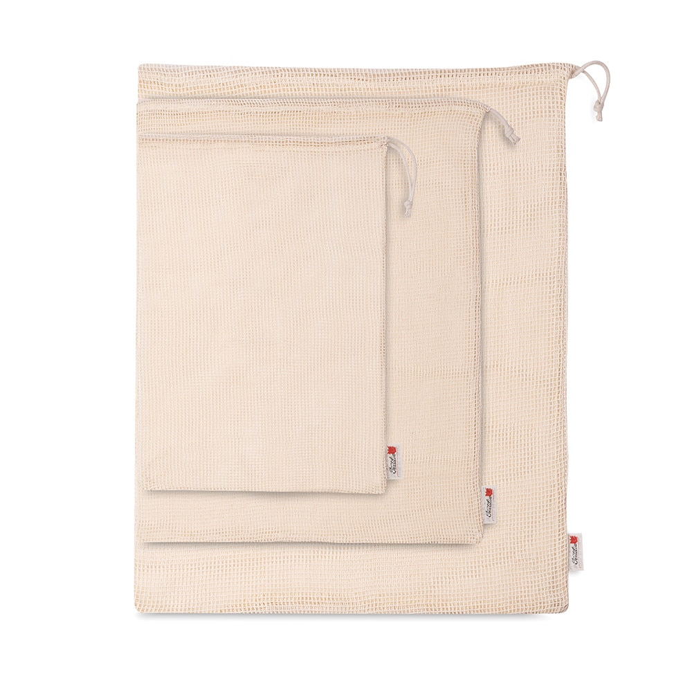 Set 3 saculeti reutilizabili bumbac, Textilia, impletit, diferite dimensiuni