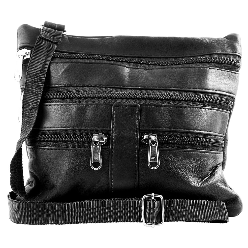 Borseta unisex, crosbody, piele naturala, negru, 20 x 18 cm, L905-01