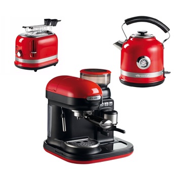 Pachet espressor manual cu rasnita incorporata, cana electrica si prajitor de paine Moderna, Ariete, 1080 W, 15 Bar, Rosu/Negru Pachet espressor manual cu rasnita incorporata, cana electrica si prajitor de paine Moderna, Ariete, 1080 W, 15 Bar, Rosu/Negru