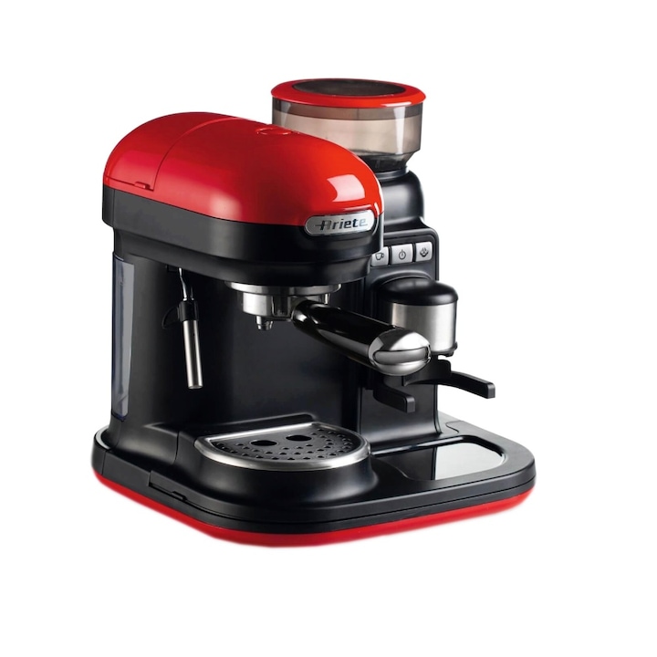 Ariete Moderna 1318BKRD kézi kávéfőző, 1080w, beépített daráló, kapucsínó rendszer, 15 bar, piros