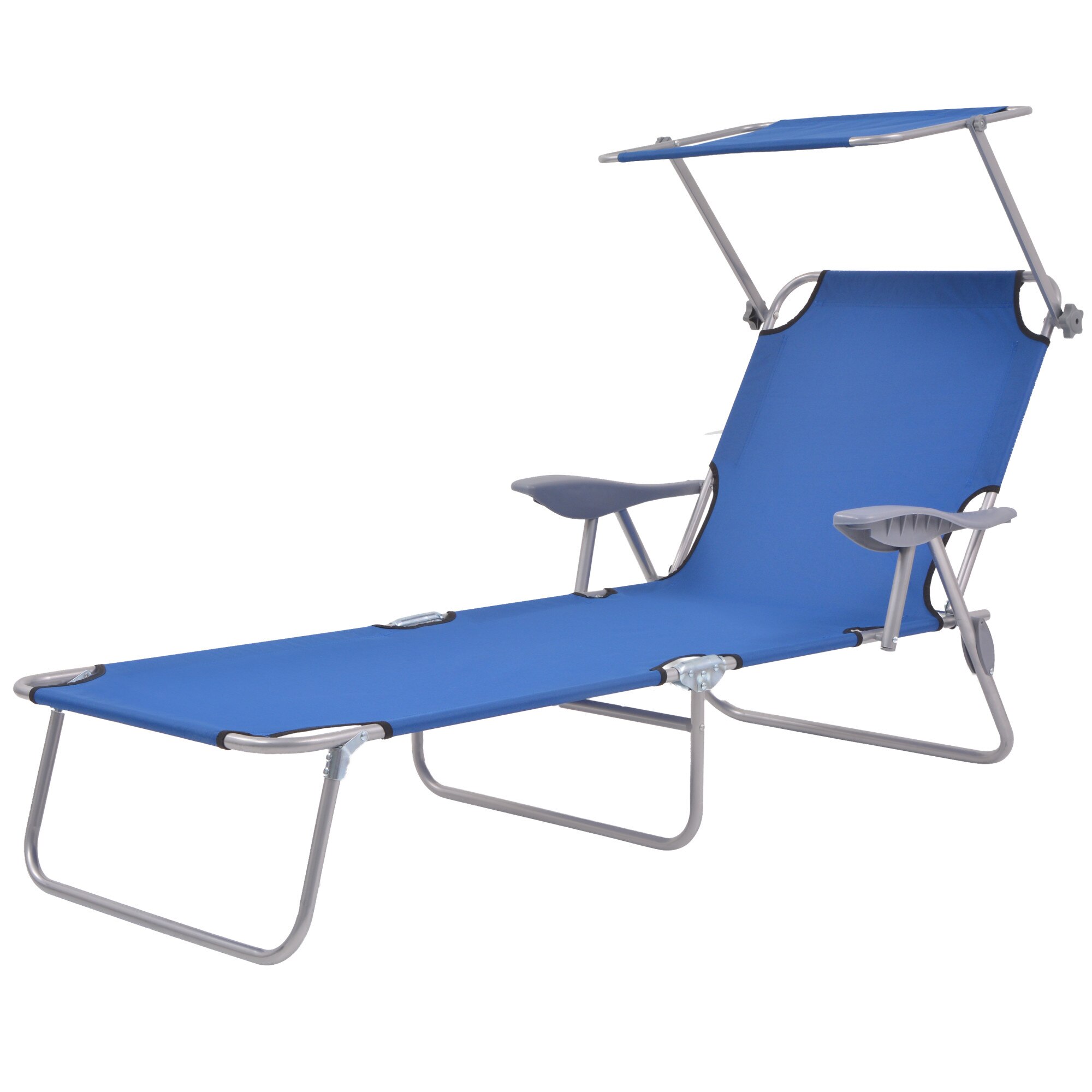 Sezlong de exterior cu paravan reglabil, vidaXL, Tesatura, Albastru, 58 x 189 x 27 cm