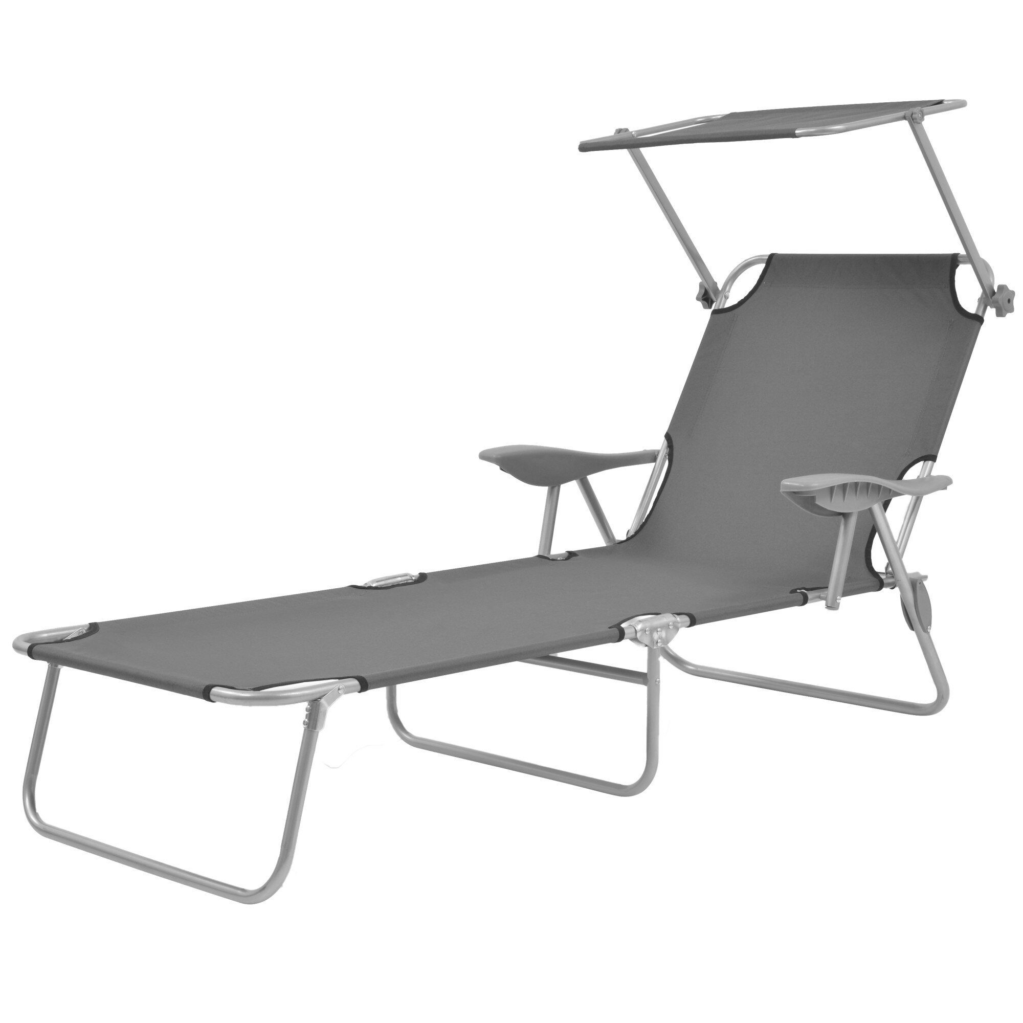 Sezlong de exterior cu paravan reglabil, vidaXL, Tesatura, Gri, 58 x 189 x 27 cm