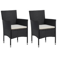 Set 2 scaune gradina/terasa/balcon, vidaXL, Negru, Ratan, 52 x 57 x 84 cm