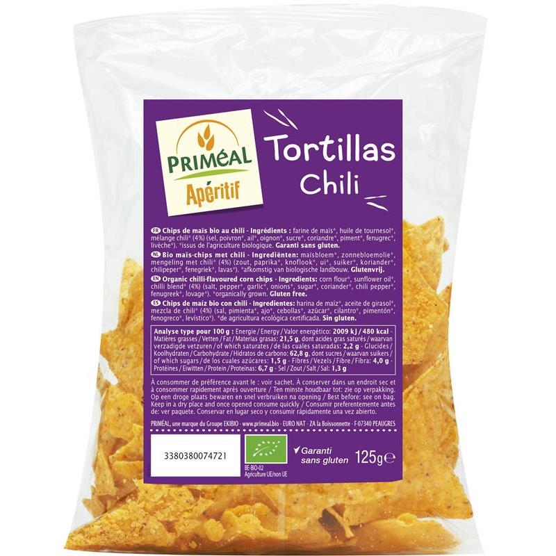 Chipsuri de Porumb Bio cu Chili Tortillas Chili Primeal 125gr
