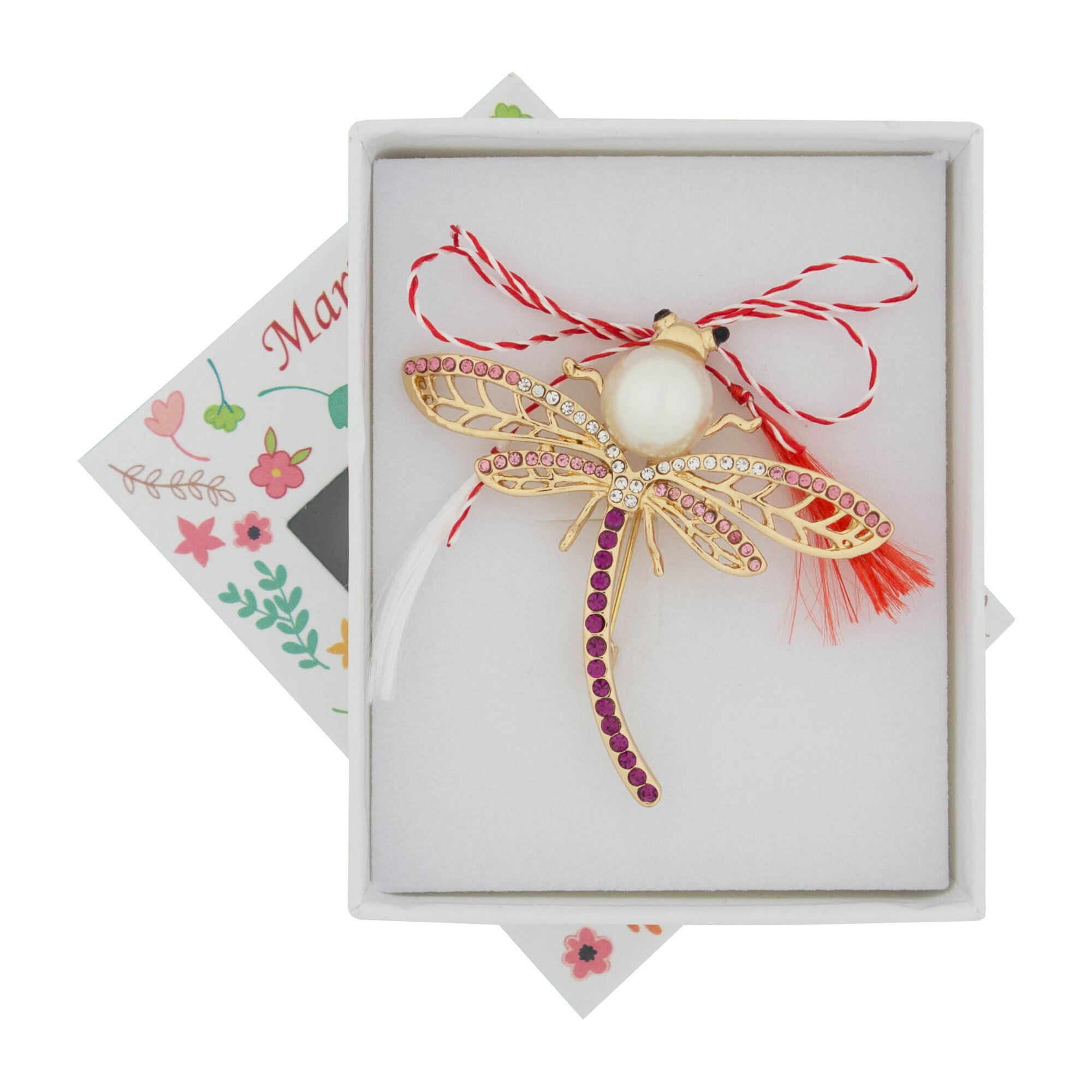 Martisor brosa, Buticcochet, Libeluta, cu pietre roz - MR270