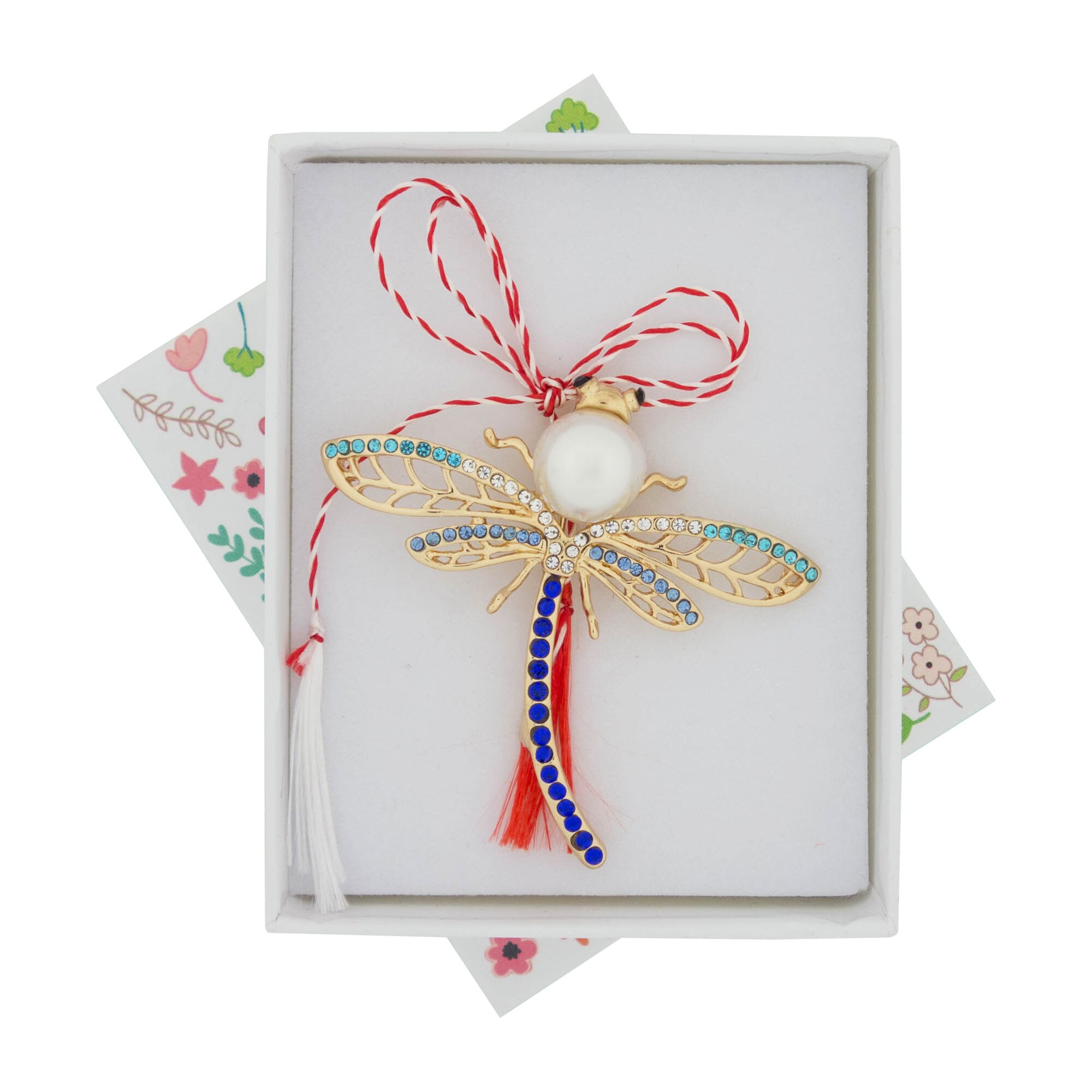 Martisor brosa, Buticcochet, Libeluta, cu pietre albastre - MR271
