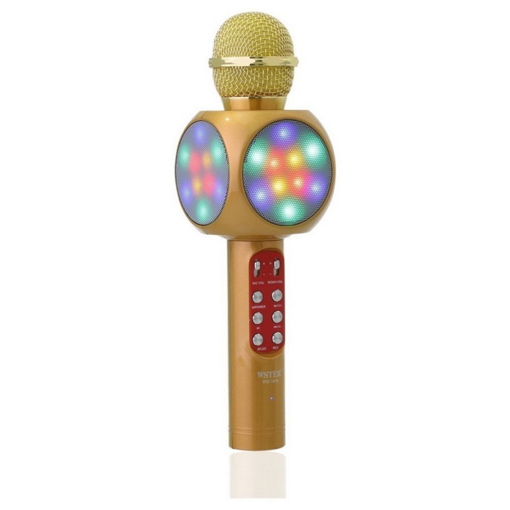 Karaoke mikrofon beépített hangszóróval Wster WS-1816, színes zene, Bluetooth, Golden