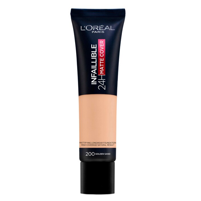 Fond de ten mat L'Oreal Paris Infaillible 24H Matte Cover 200 Golden Sand, 30 ml