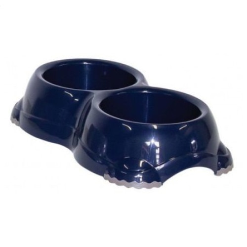 Castron antiderapant Smarty Bowls dublu, 2x645 ml, Albastru