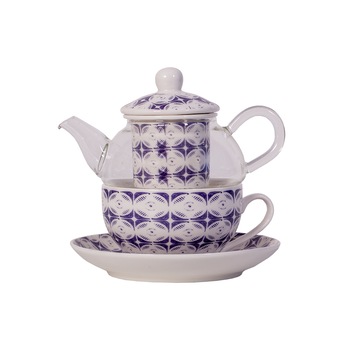 Set ceainic sticla cu cana,farfurie si infuzor ceramic pentru o persoana Set ceainic sticla cu cana,farfurie si infuzor ceramic pentru o persoana