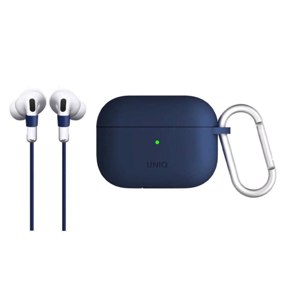 Husa Silicon cu snur casti Uniq Vencer Airpods Pro, Bleu