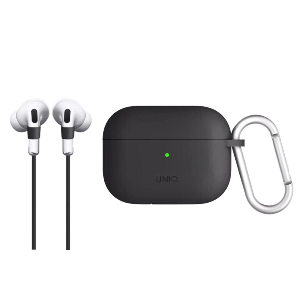 Husa Silicon cu snur casti Uniq Vencer Airpods Pro, Negru