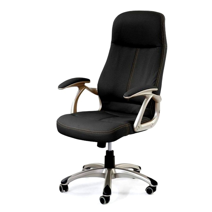 Scaun directorial HM Edison, Cadru Polipropilena, Piele ecologica, Inaltime ajustabila, Sistem Balansare, H 118 cm, Sarcina max 120 Kg, Negru