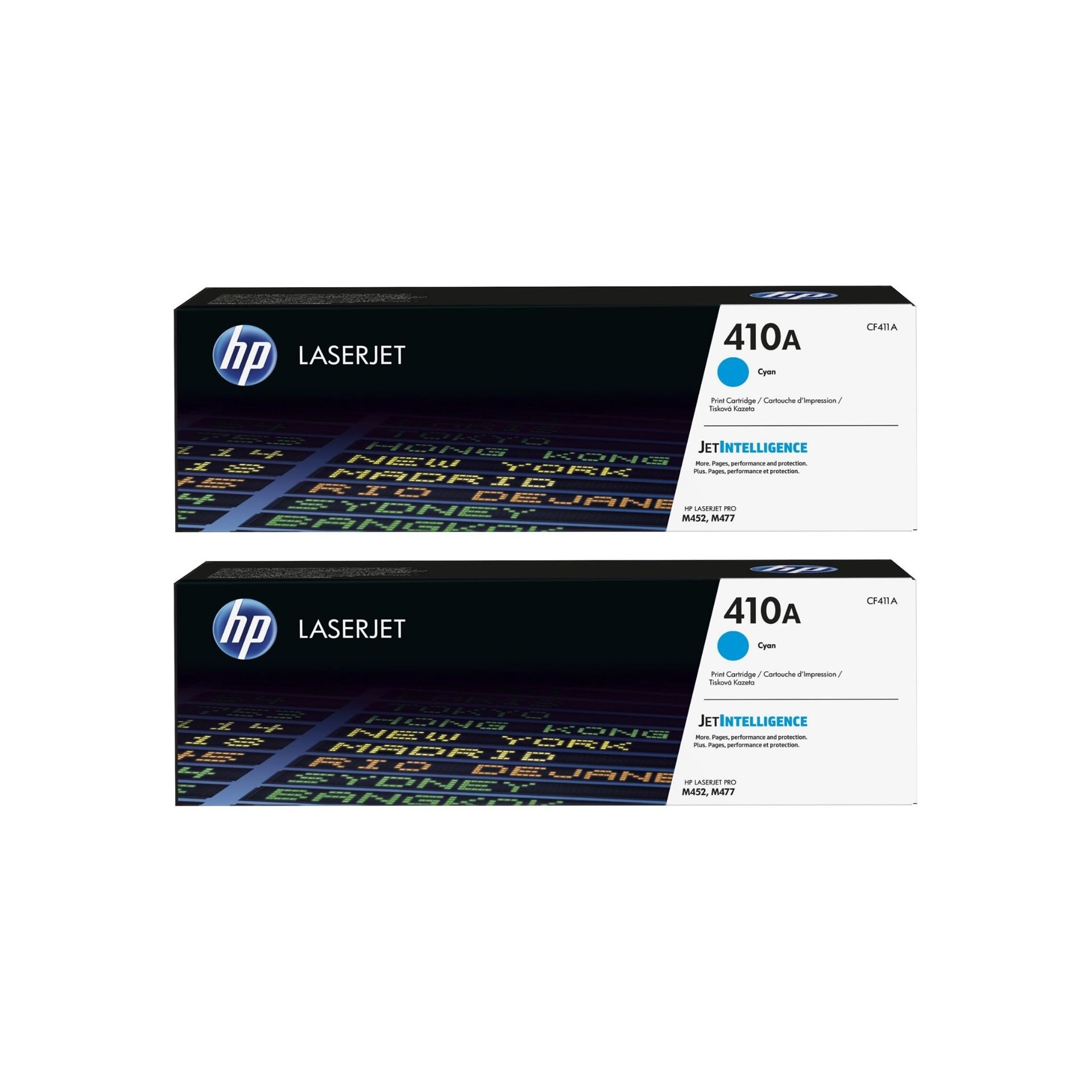 Pachet cartuse toner HP original CF411A (410A) cyan x2 4600 pagini