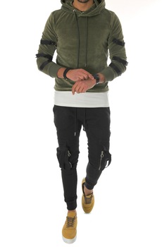Hanorac kaki, casual, pentru barbati, catifea, model cu gluga, Kaki, M Hanorac kaki, casual, pentru barbati, catifea, model cu gluga, Kaki, M