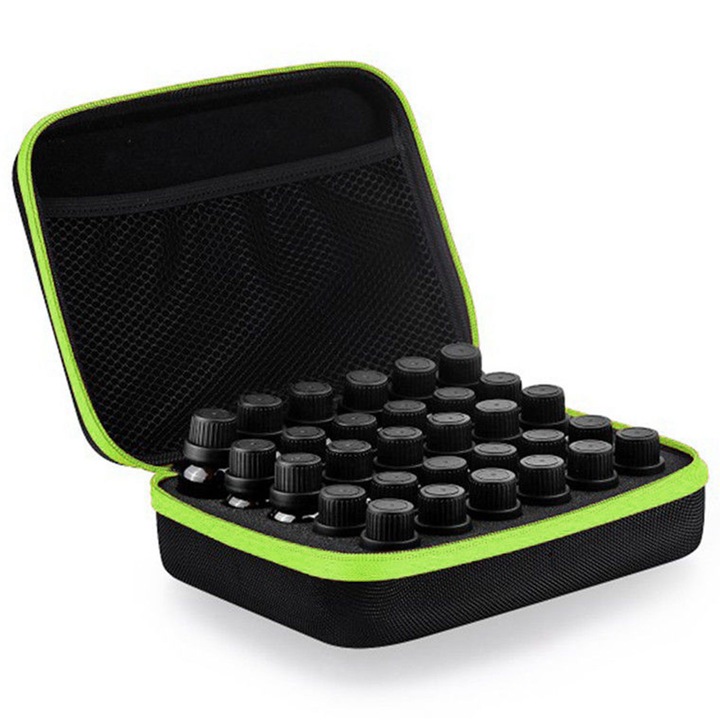 Zioda smart essentials táska típusú rendszerező, 30 üveg illóolajhoz (5 ml, 10 ml, 15 ml), zöld cipzárral