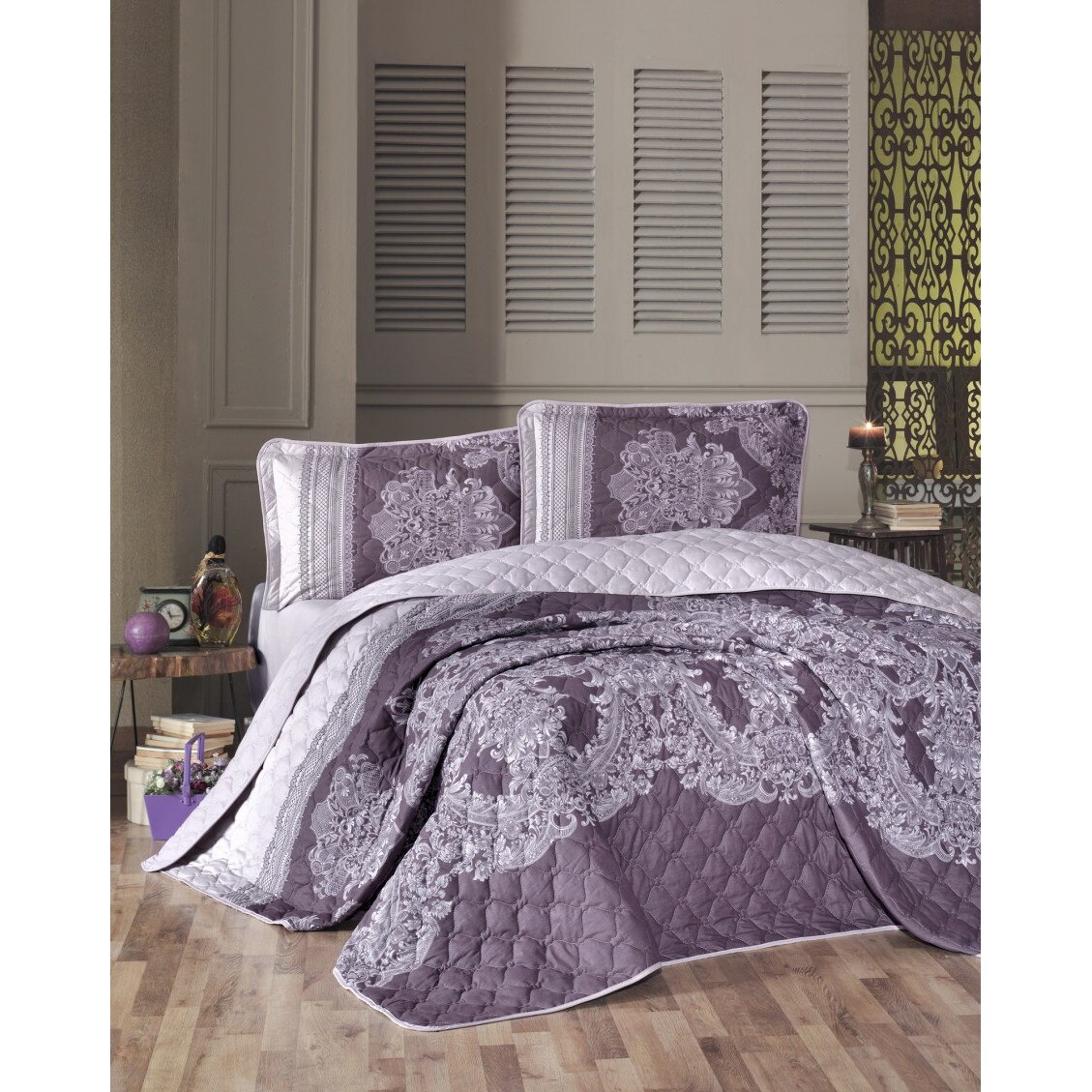 Set cuvertura matlasata 240x260cm + 2 fete perna, bumbac, Ralex Pucioasa, Oslo