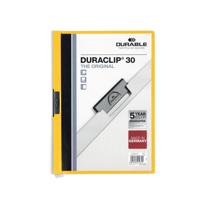 Dosar plastic Durable, Duraclip Original, capacitate 30 file, Galben