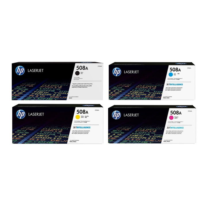 Pachet cartuse toner HP original (508A) CF360A negru CF361A cyan CF362A galben CF363A magenta 21000 pagini