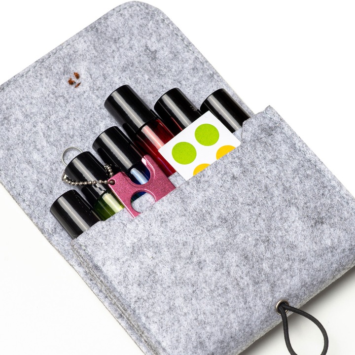 Zioda smart essentials® aromaterápiás készlet 6 db többszínű 10 ml-es roll-on palackkal, világosszürke rendszerezővel, nyitóval, palackcímkékkel