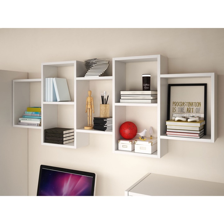 Raft de perete Cygni 1, MIRJAN24, alb, 161x65x18 cm