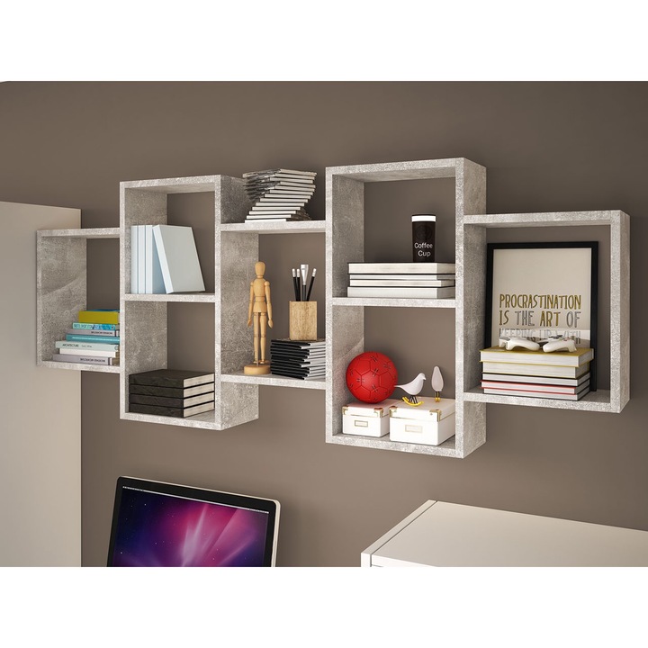 Raft de perete Cygni 1, MIRJAN24, gri, 161x65x18 cm