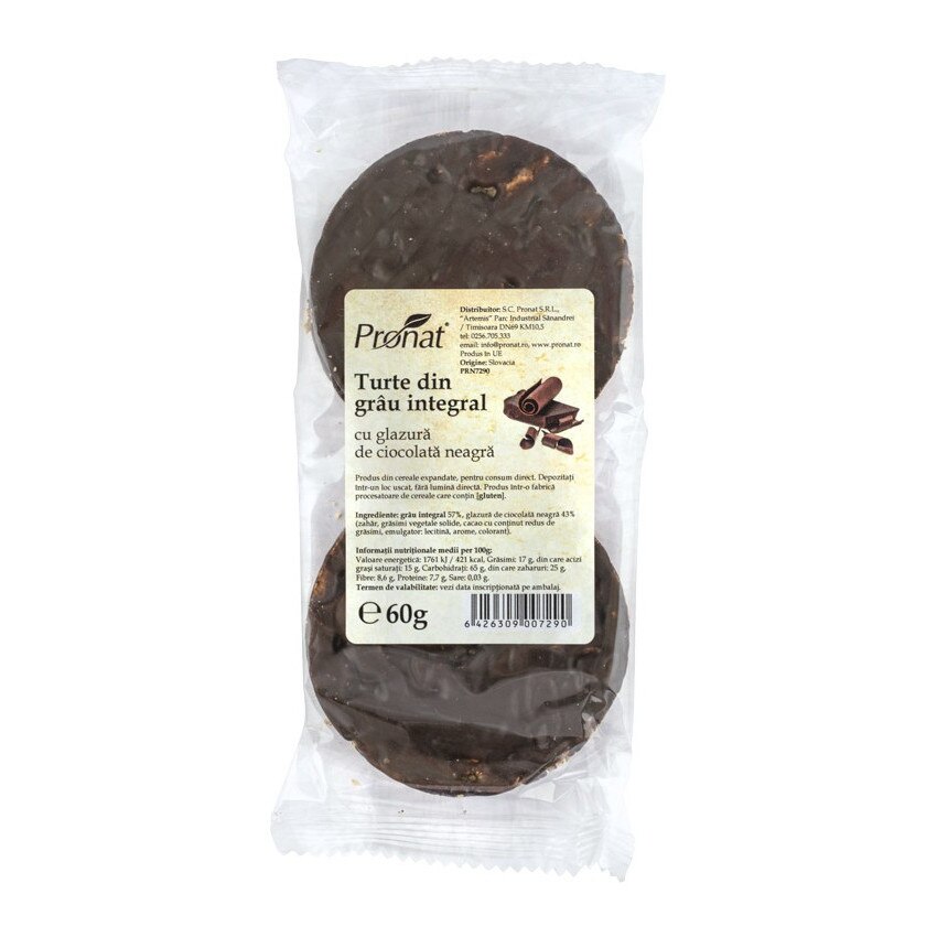 Turte din grau integral cu glazura de ciocolata neagra, 60 g