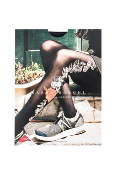 Dres din microfibra cu model floral in lateral, Sarah Borghi, Stefania, 40 DEN, Negru Dres din microfibra cu model floral in lateral, Sarah Borghi, Stefania, 40 DEN, Negru