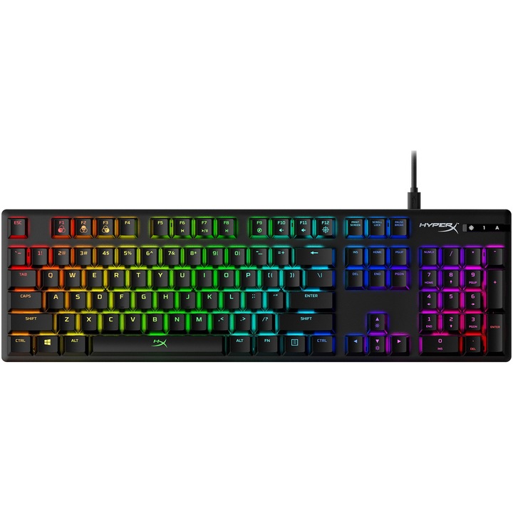 Tastatura gaming mecanica HyperX Alloy Origins RGB, switch HX Red - Linear, soft NGENUITY, 100% anti-ghosting, cablu USB-C detasabil, layout US, negru