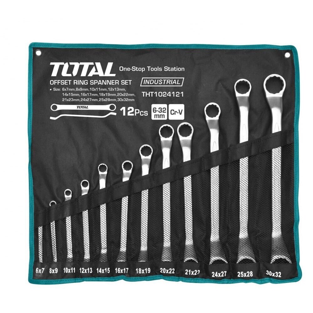 Set 12 chei inelare cu cot Total Industrial, 6 - 32 mm, husa inclusa