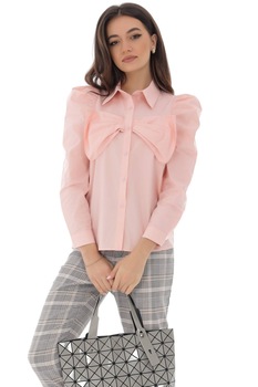 Camasa roz de dama, ROH,din bumbac, cu funda in fata - BR2243 Camasa roz de dama, ROH,din bumbac, cu funda in fata - BR2243