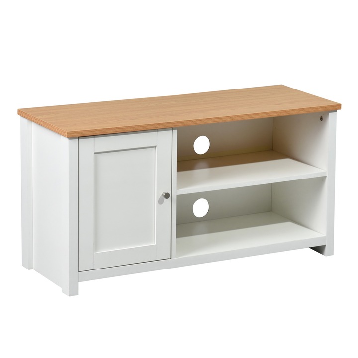 Comoda pentru televizor, FurnitureR, Alb/Maro, 35.5 x 95 x 49.5 cm