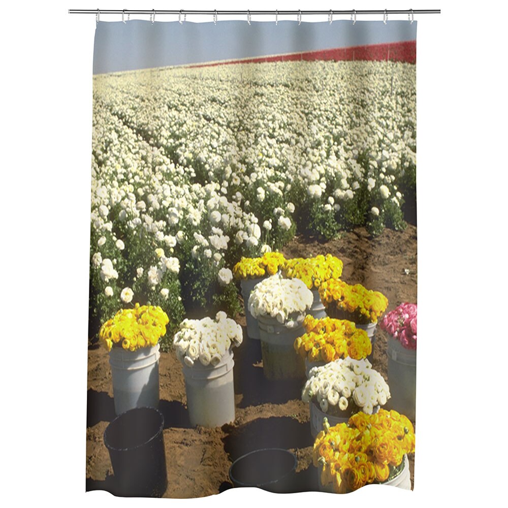 Perdea Dus, Cada, pentru Baie, Heartwork, Randuri de flori, Model Multicolor, Decoratiuni Baie, 150 x 200 cm