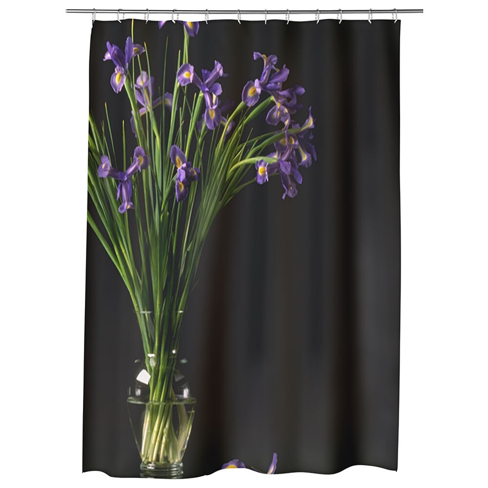 Perdea Dus, Cada, pentru Baie, Heartwork, Flori mov in vaza, Model Multicolor, Decoratiuni Baie, 150 x 200 cm