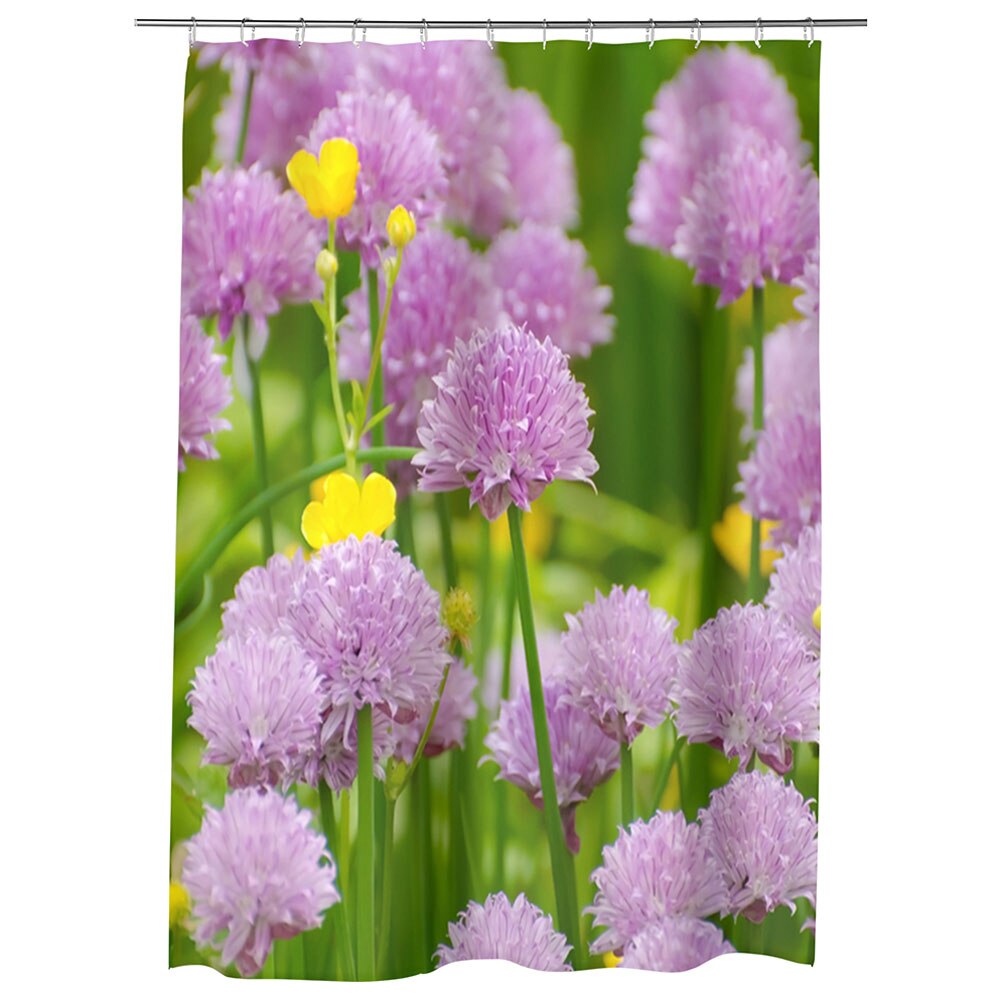Perdea Dus, Cada, pentru Baie, Heartwork, Flori violet salbatice, Model Multicolor, Decoratiuni Baie, 150 x 200 cm