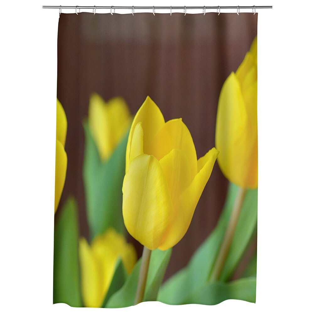 Perdea Dus, Cada, pentru Baie, Heartwork, Lalele galbene, Model Multicolor, Decoratiuni Baie, 150 x 200 cm