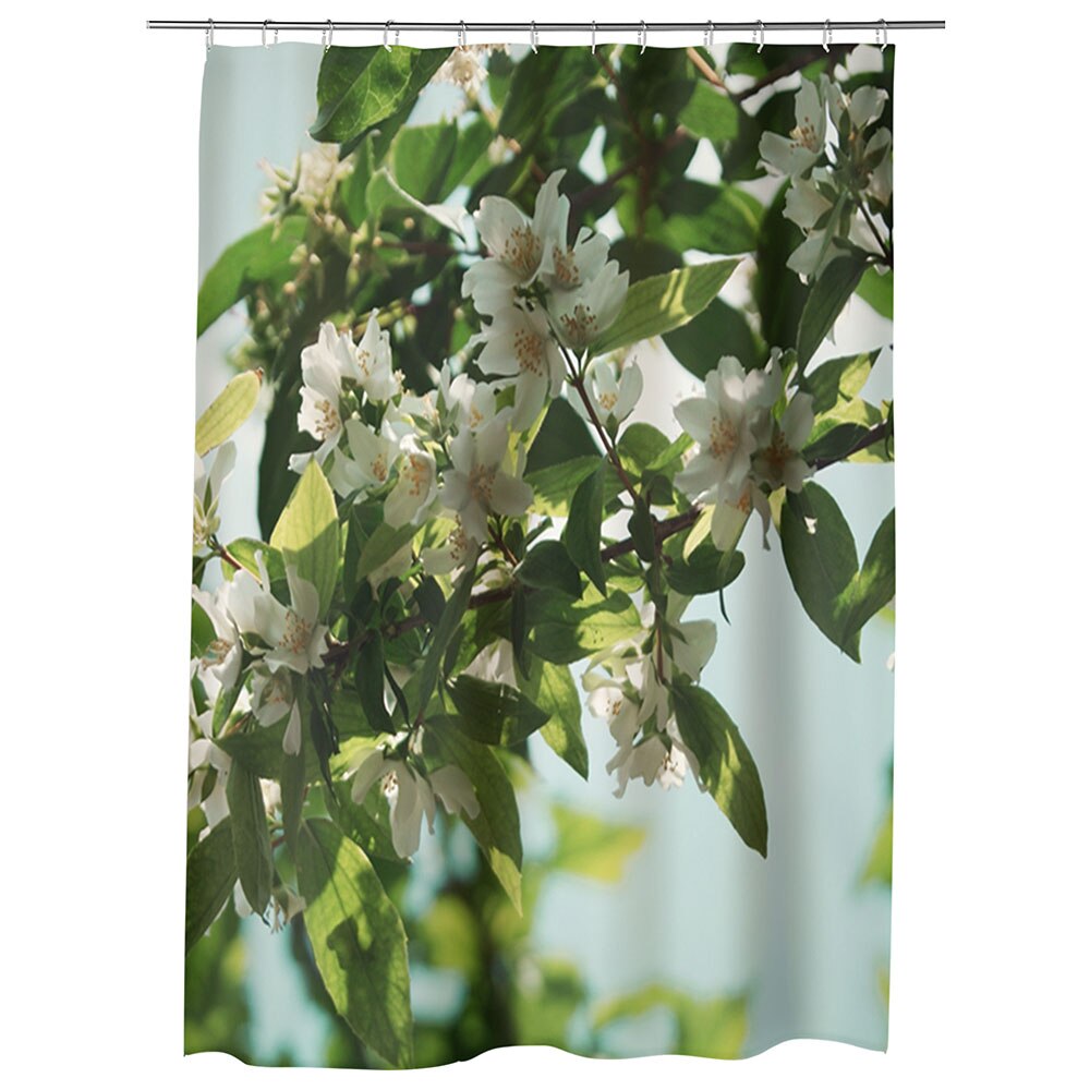 Perdea Dus, Cada, pentru Baie, Heartwork, Flori albe pe crenguta, Model Multicolor, Decoratiuni Baie, 150 x 200 cm
