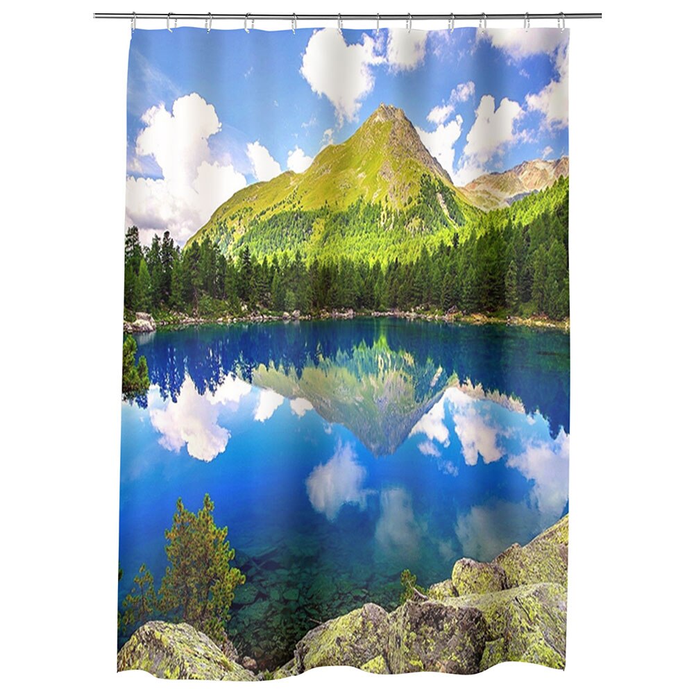 Perdea Dus, Cada, pentru Baie, Heartwork, Lac montan, Model Multicolor, Decoratiuni Baie, 150 x 200 cm